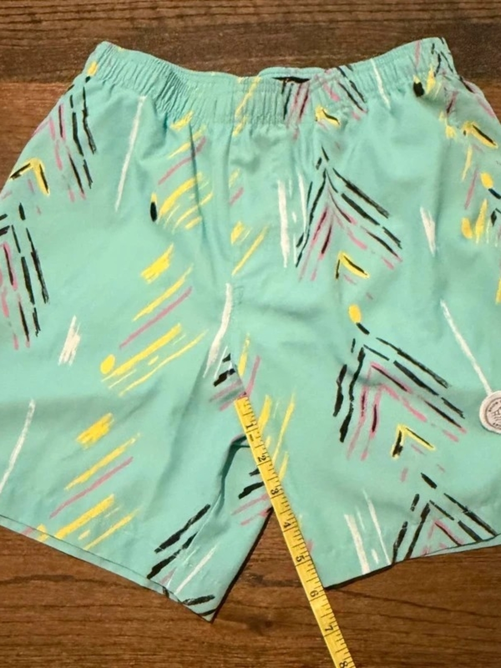Light Teal Abstract Print Swim Shorts